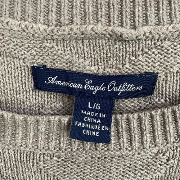 AMERICAN EAGLE Women's Brown Tan Cable Knit Pullover Sweater Large 3/4 Sleeve - Picture 3 of 5